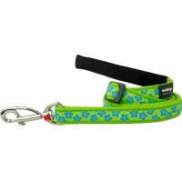 Red Dingo vodítko malé se vzorem - Stars Turquoise on Lime Green 12 mm x 1,8 m