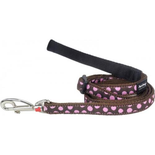 Red Dingo vodítko střední 1,8 m se vzorem - Pink Spots on Brown