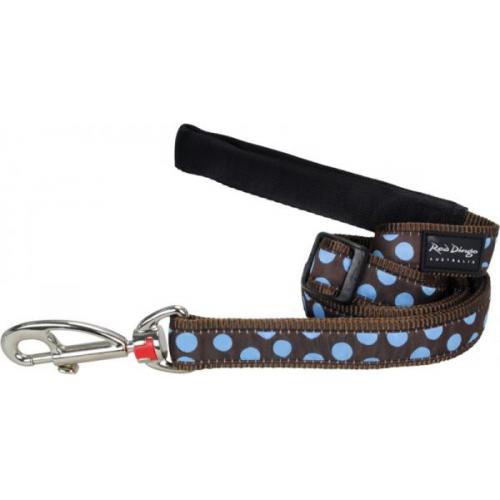 Red Dingo vodítko velké 1,8 m se vzorem - Blue Spots on Brown