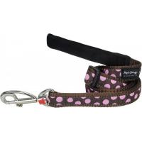 Red Dingo vodítko velké 25 mm x 1,8 m se vzorem - Pink Spots on Brown