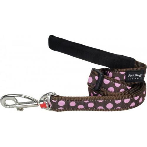 Red Dingo vodítko velké 25 mm x 1,8 m se vzorem - Pink Spots on Brown