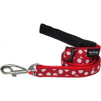 Red Dingo vodítko velké 1,8 m se vzorem - White Spots on Red