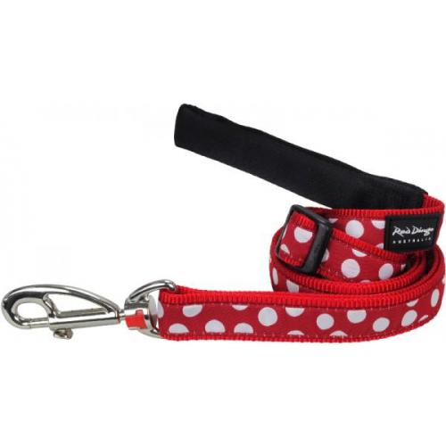 Red Dingo vodítko velké 1,8 m se vzorem - White Spots on Red