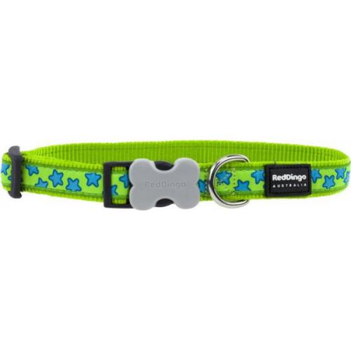 Red Dingo obojek se vzorem 41 - 63 cm - Stars Turquoise on Lime Green