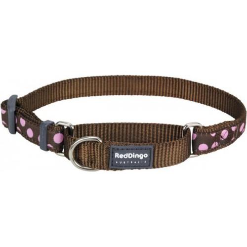 Red Dingo obojek polostahovací se vzorem 30 - 44 cm - Pink Spots on Brown