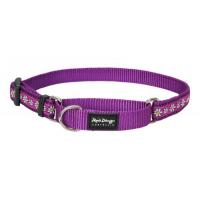 Red Dingo obojek polostahovací se vzorem 41 - 62 cm - Daisy Chain Purple