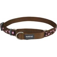 Red Dingo obojek polostahovací se vzorem 41 - 62 cm - Pink Spots on Brown