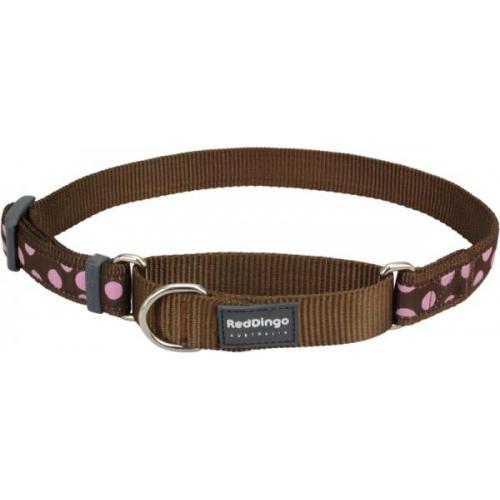 Red Dingo obojek polostahovací se vzorem 41 - 62 cm - Pink Spots on Brown