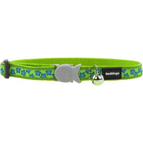 Red Dingo Obojek pro kočky 20 - 32 cm - Stars Turquoise on Lime Green