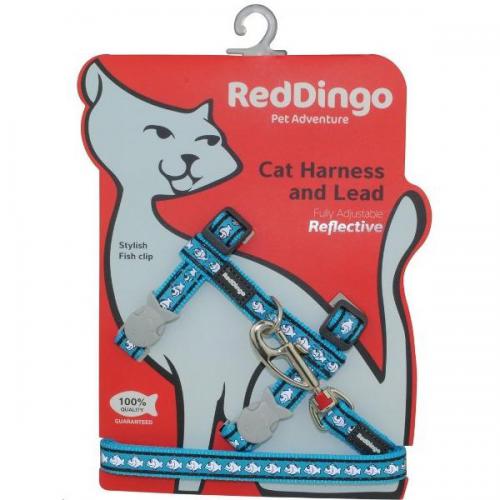 Red Dingo Postroj pro kočky s vodítkem reflexní – tyrkysový