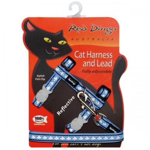 Red Dingo Postroj pro kočky s vodítkem reflexní – středně modrý