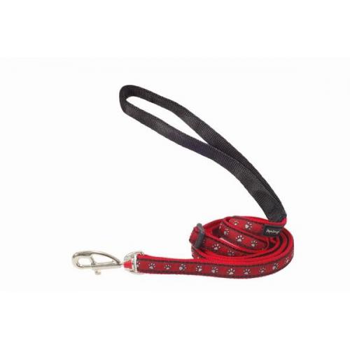 Red Dingo vodítko malé se vzorem - Pawprints Red 12 mm x 1,8 m