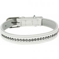 Active Comfort kožený obojek s kamínky XS-S - bílá