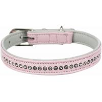 Active Comfort kožený obojek s kamínky XS-S - růžová