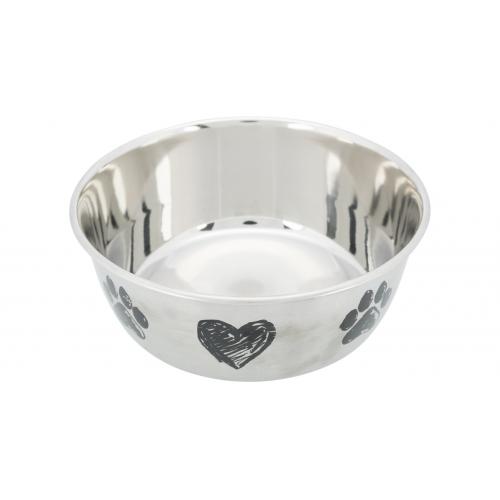 Trixie Nerezová miska,tlapky/srdce, protiskluzové dno, 1.0 l/15 cm