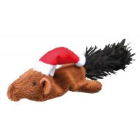 Vánoční plyšová myš/veverka - hračka pro kočky 14-17 cm