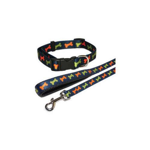 Obojek tmavě modrý s kostmi 35,6 - 58,8 cm x 1,9 cm