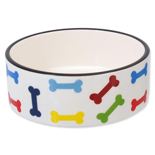 Miska DOG FANTASY keramická potisk barevné kosti bílá 15,5 cm - 0,79 l